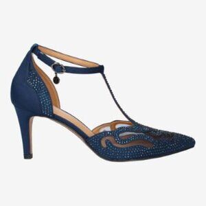 J.Renee LISHA Navy Embellished Heels T-strap Size 9.5